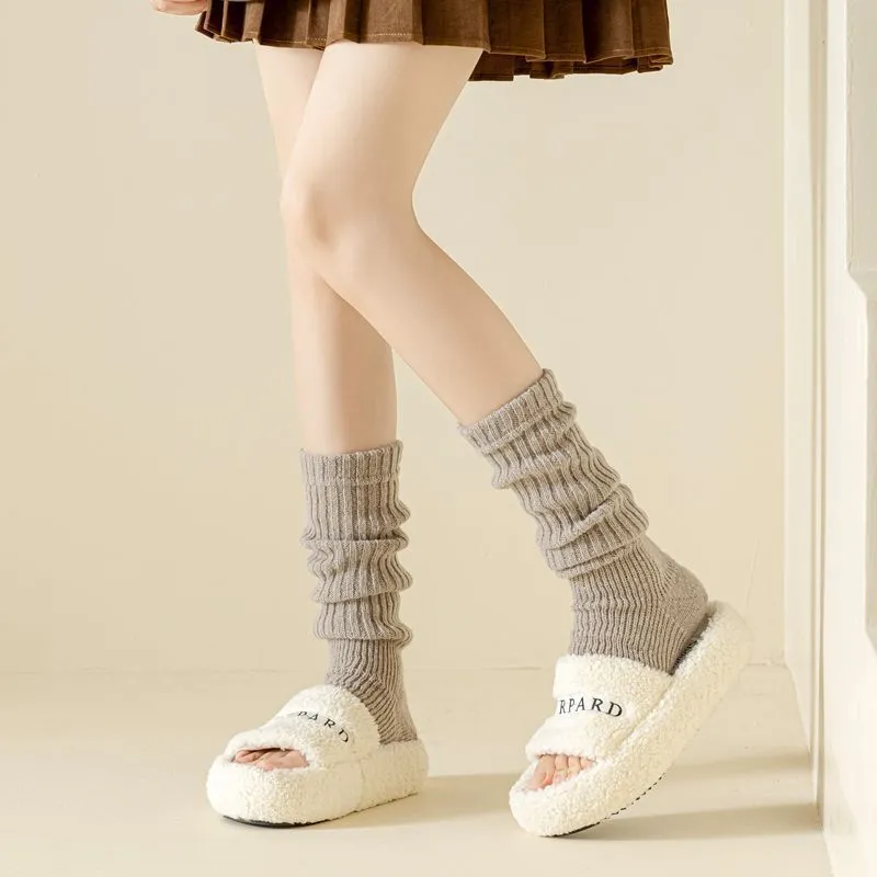 Women Winter Thick Knit Leg Warmers Solid Color Slouchy Foot Stirrup Long Boot Socks Warm Thermal Hosiery Accessories