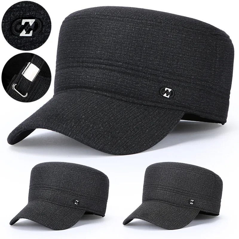 Mannen Winter Warme Platte Pet Verdikte Wol Oorklep Koud Weer Outdoor Klep Hoed Mode Casual Newsboy Hoed Voor Mannen