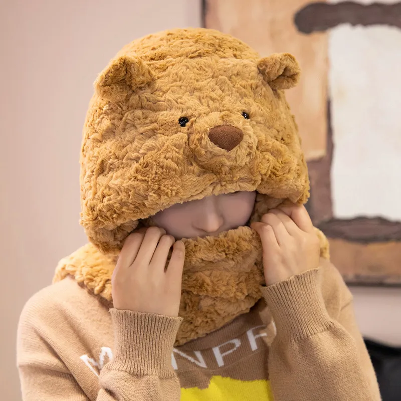 Lindo Sombrero de Orejeras de Oso Panda de Peluche Cálido de Invierno Bufanda Gruesa Todo en Uno Gorra Novedad Animal