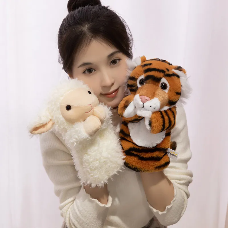 Forest Animal Hand Puppet Cute Tiger Elephant Leopard Sheep Plush Doll Soothing Storytelling Interactive Toy