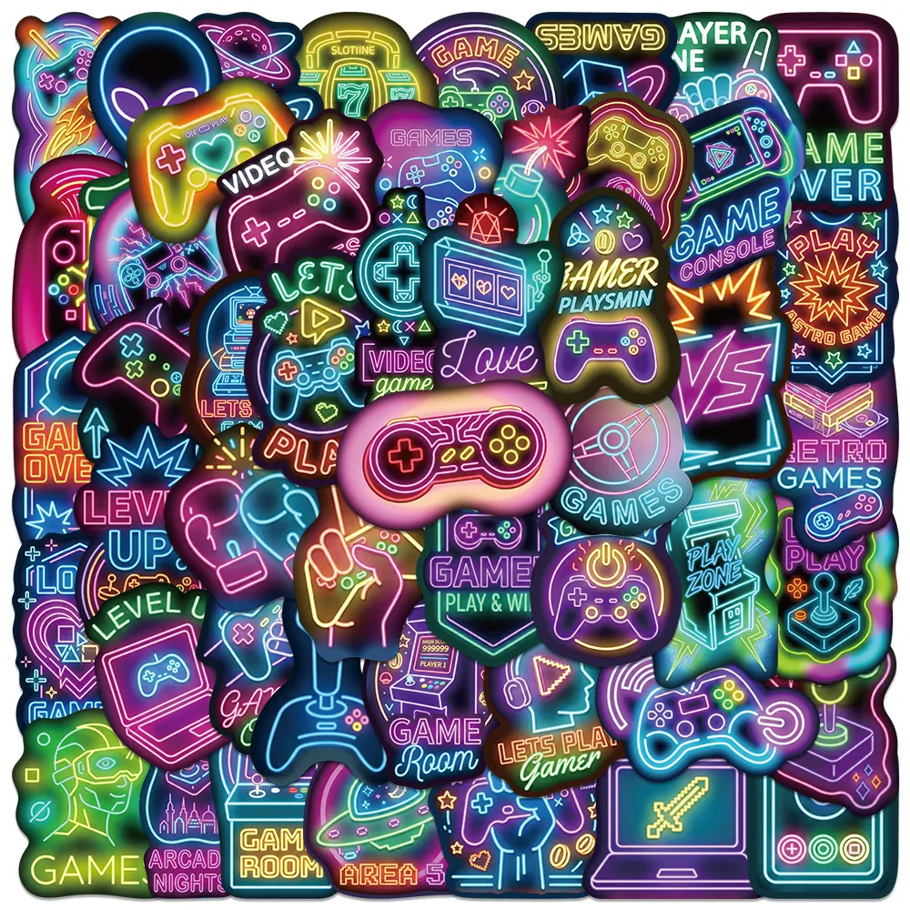 Neon Video Game Stickers Waterproof Vinyl Decals Colorful Fluorescent Gamer Art Supplies For Luggage Laptop Helmet Car