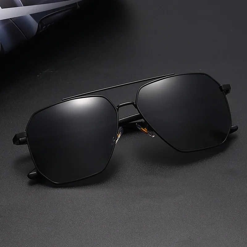 Gafas de Sol Polarizadas para Hombre Moda Montura Cuadrada Metal Doble Puente UV400 Conducción Pesca Exterior