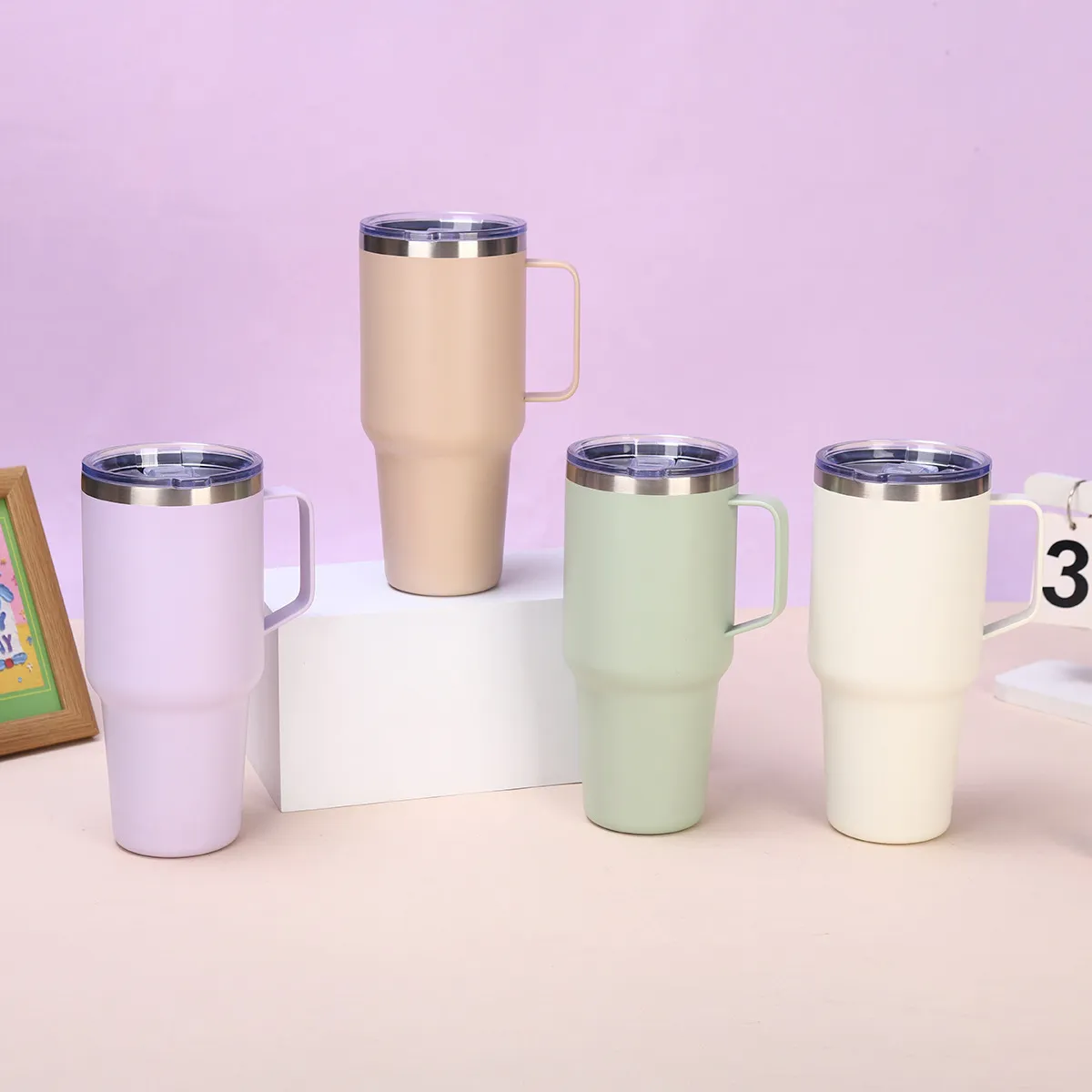Stainless Steel Vacuum Insulated Tumbler With Handle And Straw Lid Portable Car Mug Large Capacity Travel Water Cup