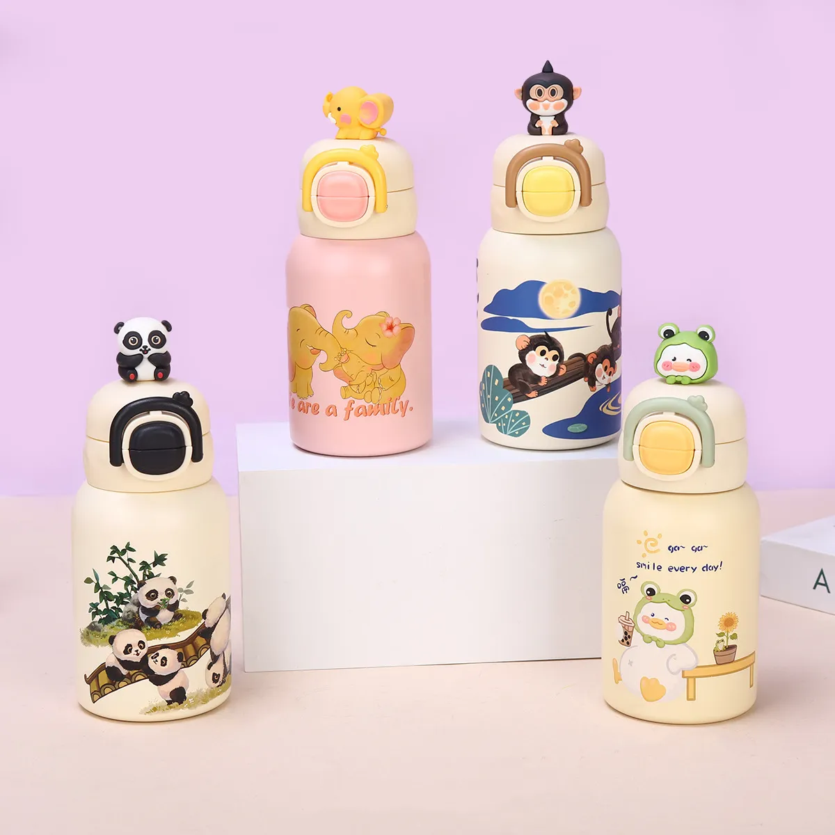 Termo de Acero Inoxidable 316 Botella de Agua de Animales de Dibujos Animados Portátil Taza Térmica de Doble Bebida Con Tapa de Figurita