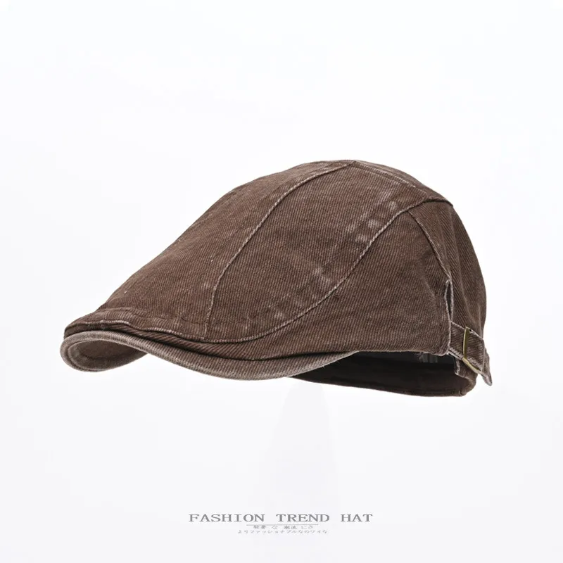 Vintage Washed Denim Flat Cap Newsboy Beret Painter Hat Adjustable Retro Casual Visor Hat For Men Women