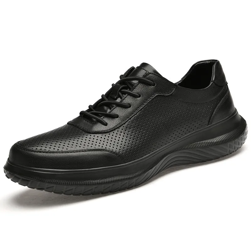 Zapatos Casuales de Cuero para Hombres Piel de Vaca Genuina Transpirable Zapatos de Senderismo al Aire Libre Primavera Verano Plano Calzado