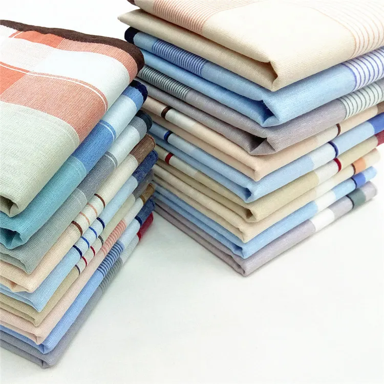 Men's Cotton Handkerchief Classic Plaid Striped Pocket Square Soft Breathable Square Hand Towel For Elder Daily Use