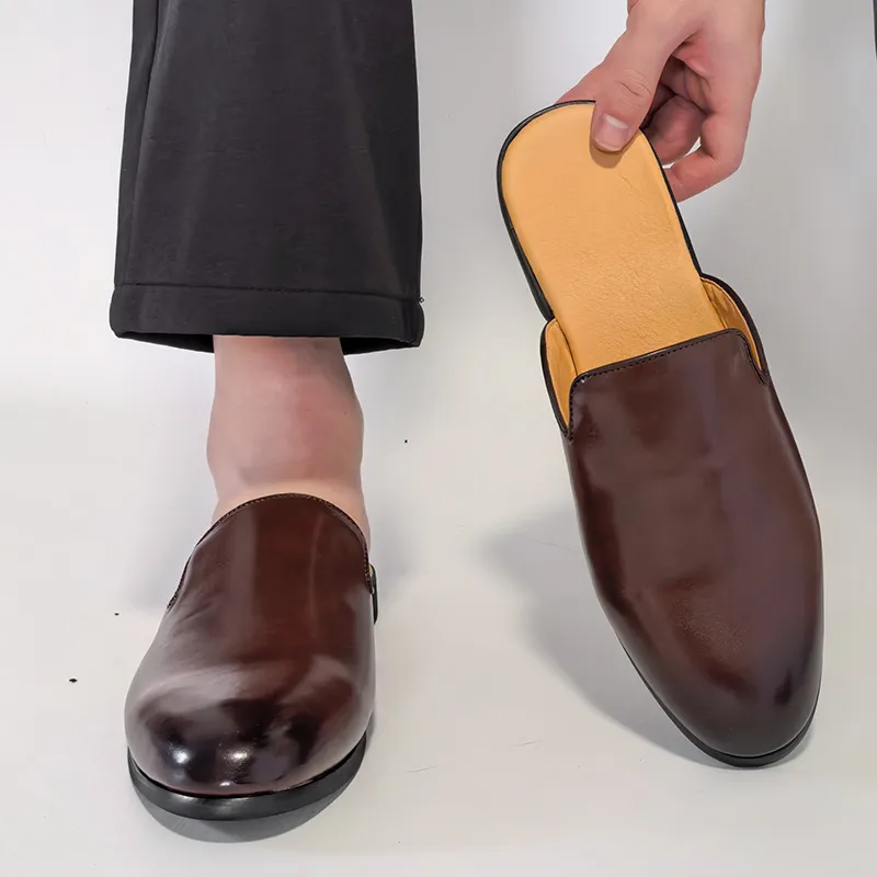 Zapatillas Casuales de Punta Cerrada para Hombre Cuero PU Mules Sin Talón Mocasines Planos Zapatos de Caminar Transpirables