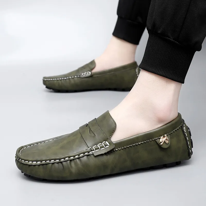 Men's Casual Loafers Split Cowhide Leather Slip-On Driving Shoes Flat Comfortable Breathable Walking Footwear