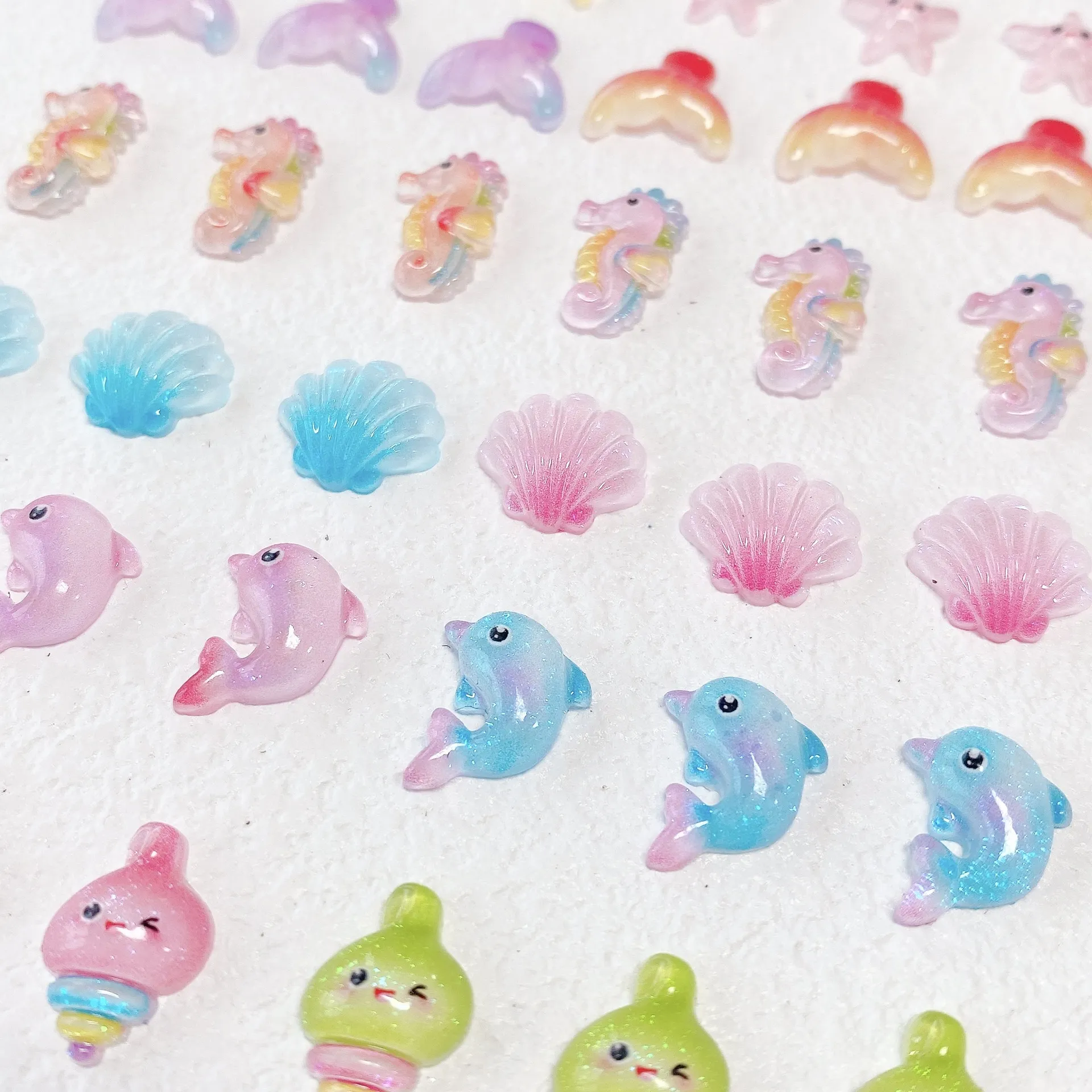 Resin Marine Animal Nail Art Decorations Simulation Seahorse Starfish Shell Dolphin Mermaid Tail Decals For Phone Case DIY Material Craft Accessories