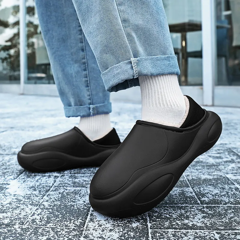 Unisex Winter Fleece Lined Warm Cotton Shoes Waterproof EVA Slip-On Casual Slippers Comfortable Indoor And Outdoor Footwear