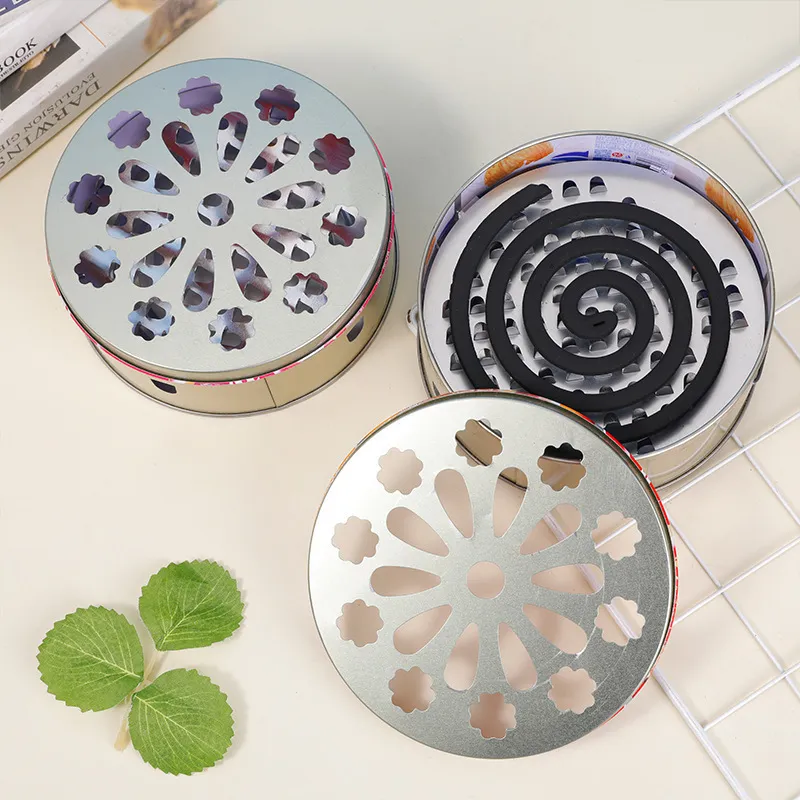 Soportes para Espirales de Mosquitos Portátil de Metal Cenicero Ignífugo Con Tapa Diseño Calado Manual para Exterior Hogar Pesca