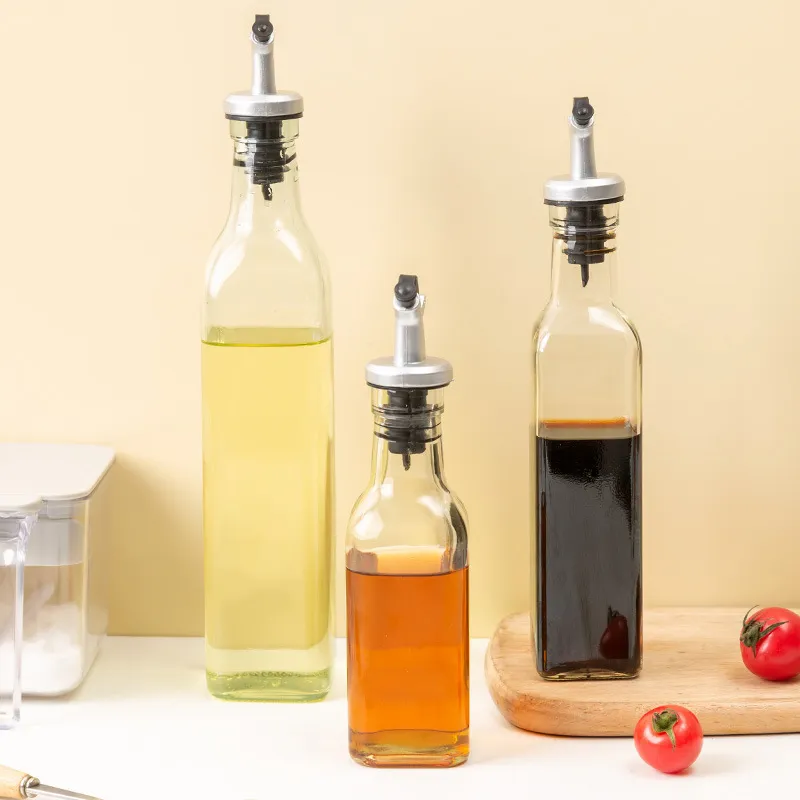 Bottiglia d'Olio Quadrata in Vetro Trasparente Dispenser per Condimenti Antigola Con Pompa Per Cucina Cottura Salsa di Soia Aceto
