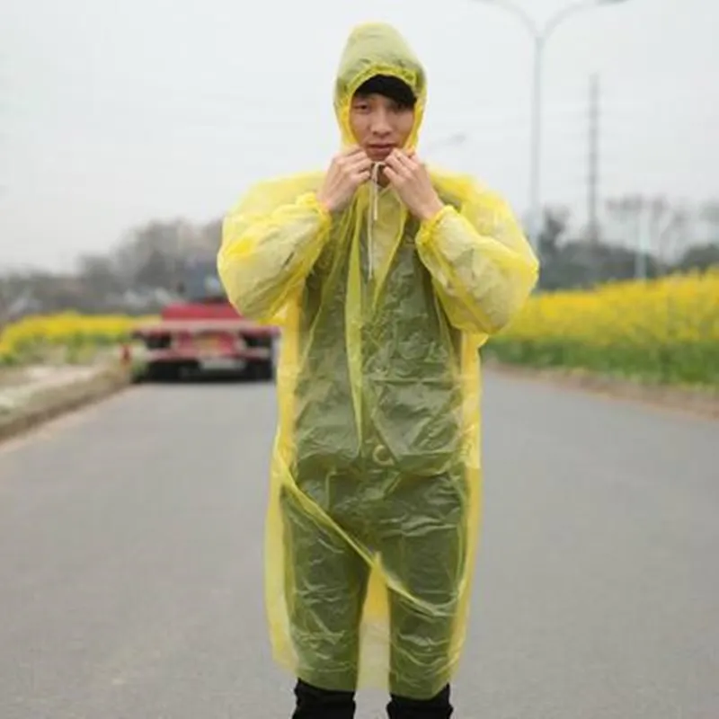 Adult Disposable Raincoat Waterproof Transparent Rain Poncho Hooded Lightweight Rain Gear For Hiking Outdoor Travel Camping
