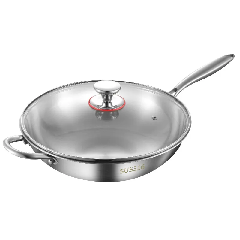 Edelstahl Wok Unbeschichtet Chinesischer Stil Kochpfanne Mit Deckel Und Schaufel Küchengeschirr