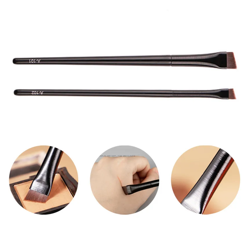 Professional Angled Eyeliner Brush Thin Blade Eyebrow Brush Wooden Handle Nylon Hair Precise Eye Makeup Tool