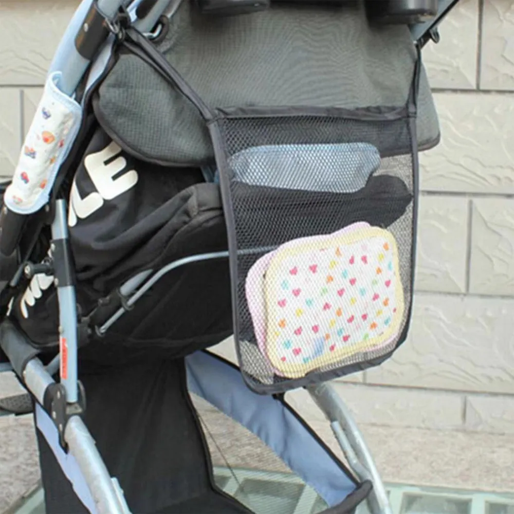 Portable Mesh Baby Stroller Hanging Storage Bag Travel Storage Pouch Black