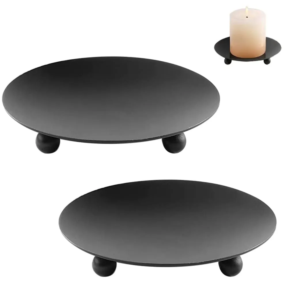 Bandeja Portacandelas de Hierro Negro Placa de Vela de Pilar de Metal Redondo Decoración del Hogar Minimalista Centro de Mesa Fiesta de Boda