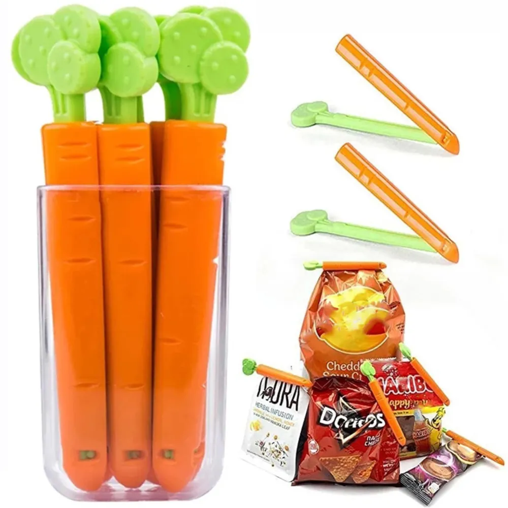 Leuke Wortel Voedsel Afdichtingsclips Plastic Snacktas Klemmen Met Magnetische Opslagdoos Keuken Opslag
