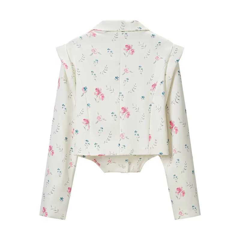 Dames Mode Bloemenprint Blazer En Minirok Pak Lange Mouw Enkelbreasted Blazer Elegante Commuter Rok Set