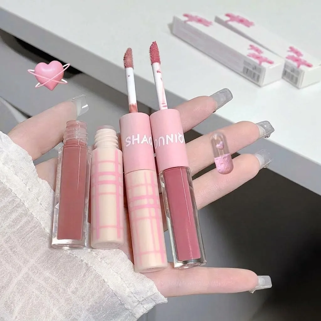 Διπλό Lip Gloss Βελούδινο Ματ Λάσπη Χειλιών Ενυδατικό Καθρέφτης Νερού Teinte Χειλιών Για Βελτίωση Όψης Καθημερινό Μακιγιάζ Δώρο