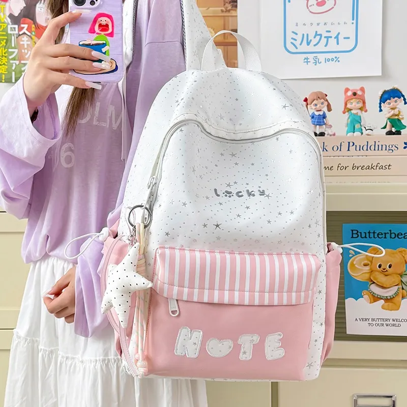 Zaino Scolastico Carino per Ragazze Nylon Impermeabile Stampa Stellata Borsa Casual Per Studenti Viaggio