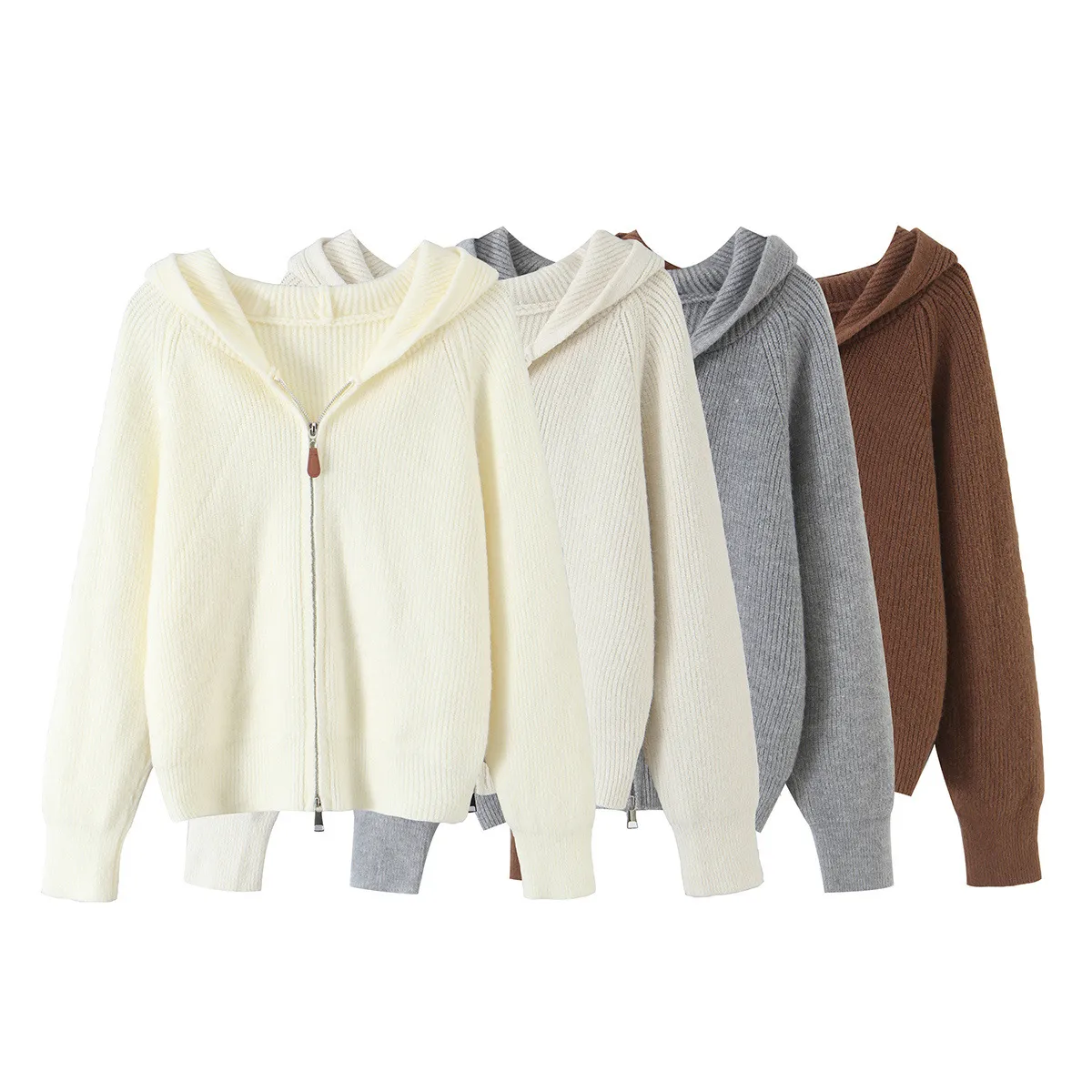 Damen Casual Mit Kapuze Strickjacke Langarm Mit Reißverschluss Einfarbig Pullover Basic Streetwear Oberbekleidung Mode Top