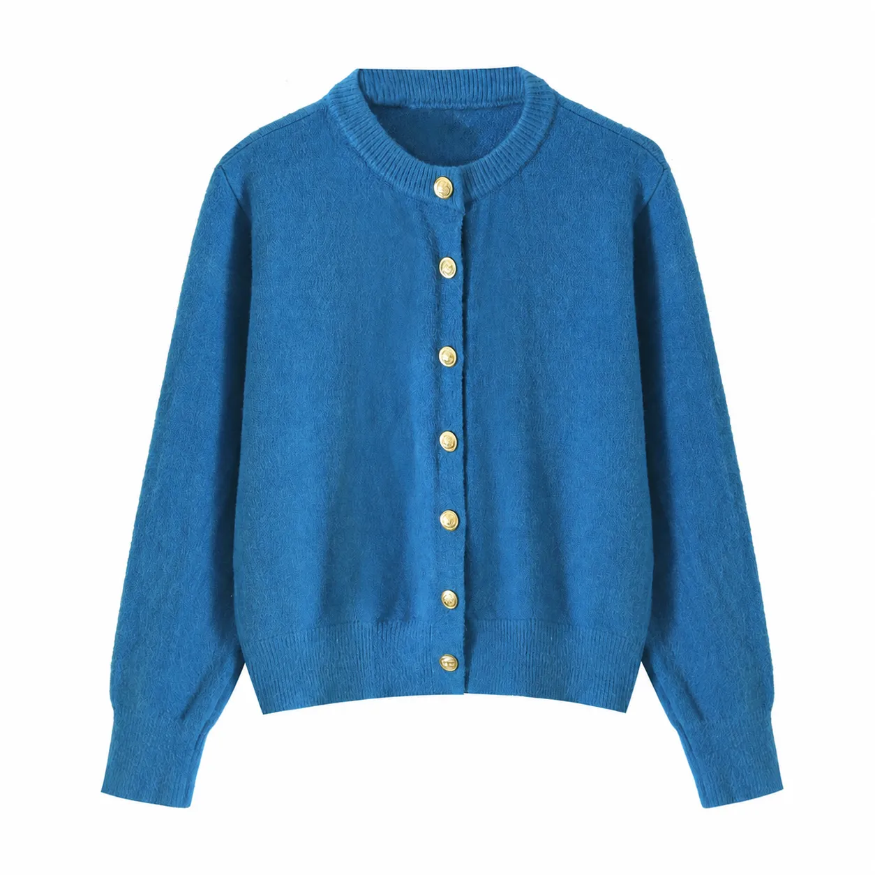 Dames Gebreid Vest Ronde Hals Lange Mouw Single-Breasted Gouden Knopen Slim Fit Polyester Gebreide Trui Top Voor Dagelijks Gebruik