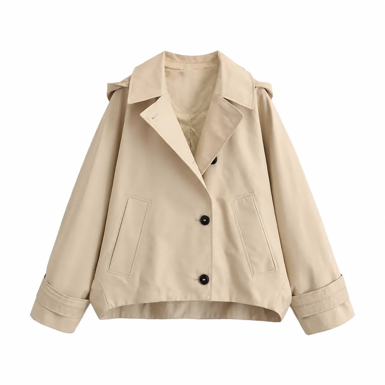 Women's Casual Hooded Cape Trench Coat Solid Color Loose Fit Long Sleeve Polyester Outerwear Fall Fashion