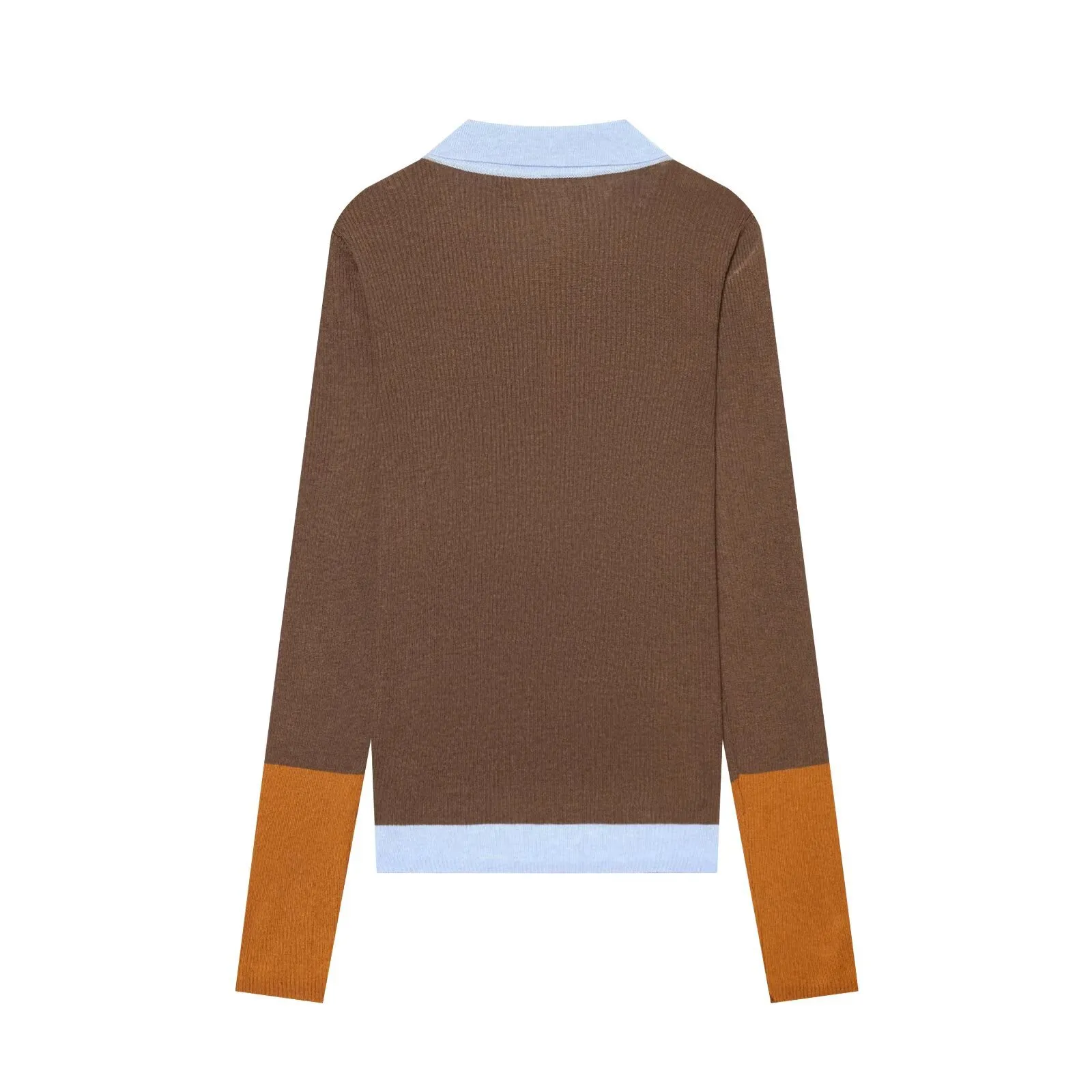 Γυναικείο Casual Μακρυμάνικο Color Block Ribbed Knit POLO Shirt Πέτο Monopetto Loose Pullover Sweater Top