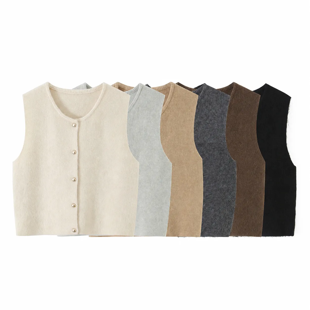 Women Casual Knit Vest Cardigan Solid Color Single-Breasted Crew Neck Sleeveless Sweater Top Elegant Commuter Fashion