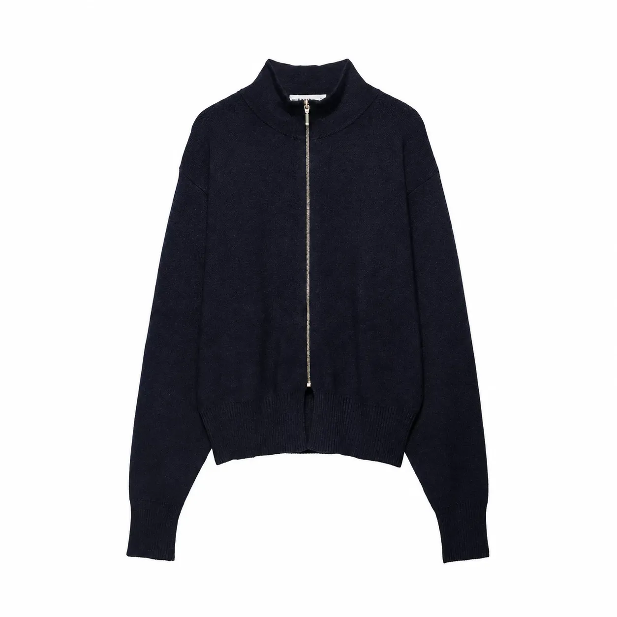 Women's Casual Stand Collar Long Sleeve Full Zip Knitted Cardigan Slim Fit Solid Color Fashion Outerwear Top