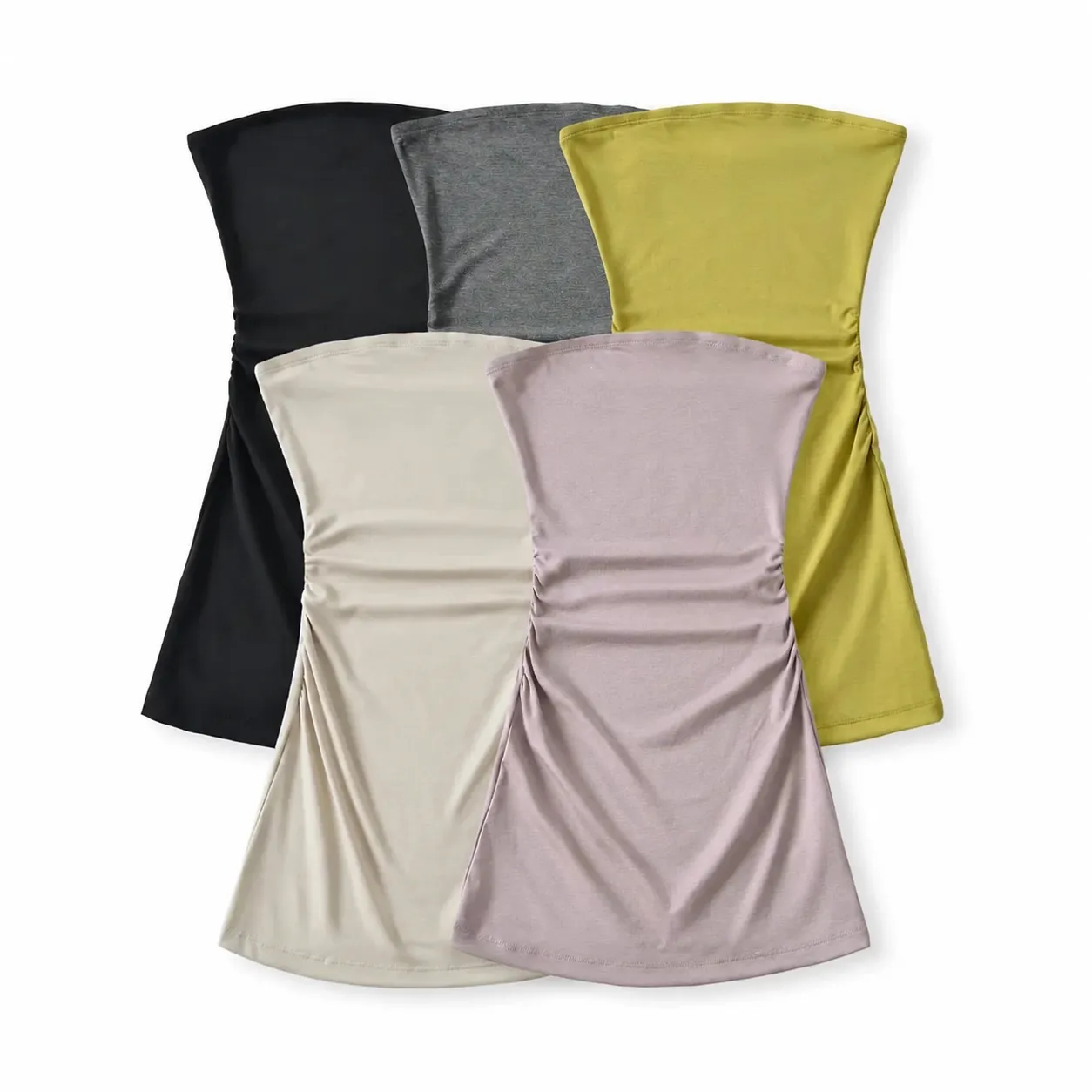 Women Sexy Off-the-Shoulder Tube Top Lyocell Blend Slim Fit Ruched Solid Color Sleeveless Camisole Fashion Top