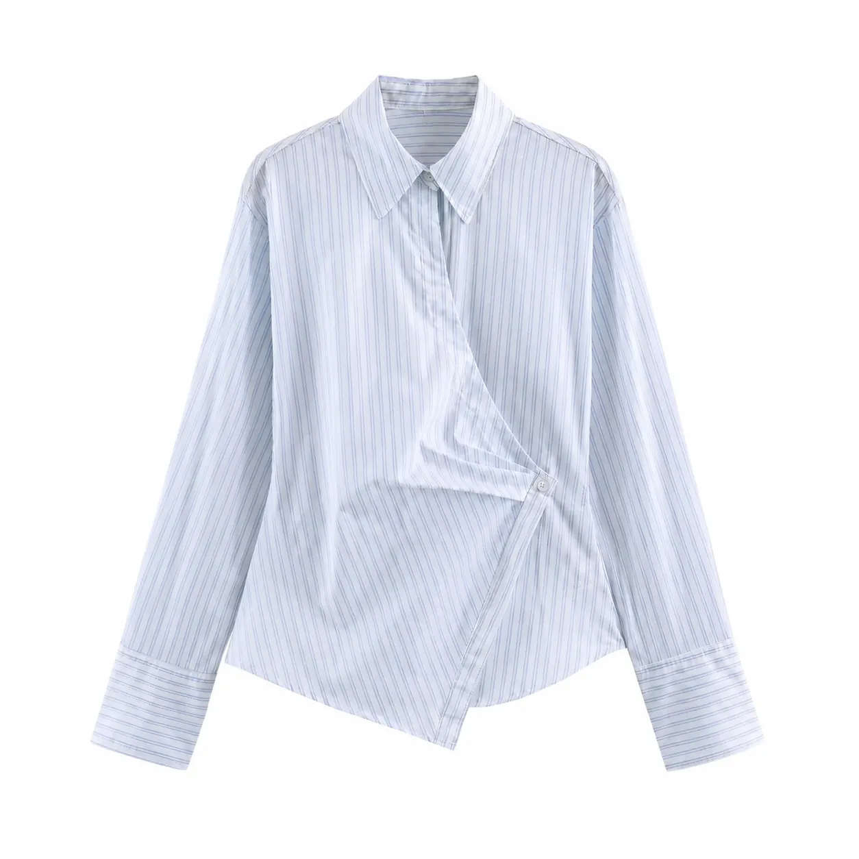 Women's Casual Long Sleeve Blouse Elegant Turn-Down Collar Single-Breasted Loose Fit Striped Shirt Top