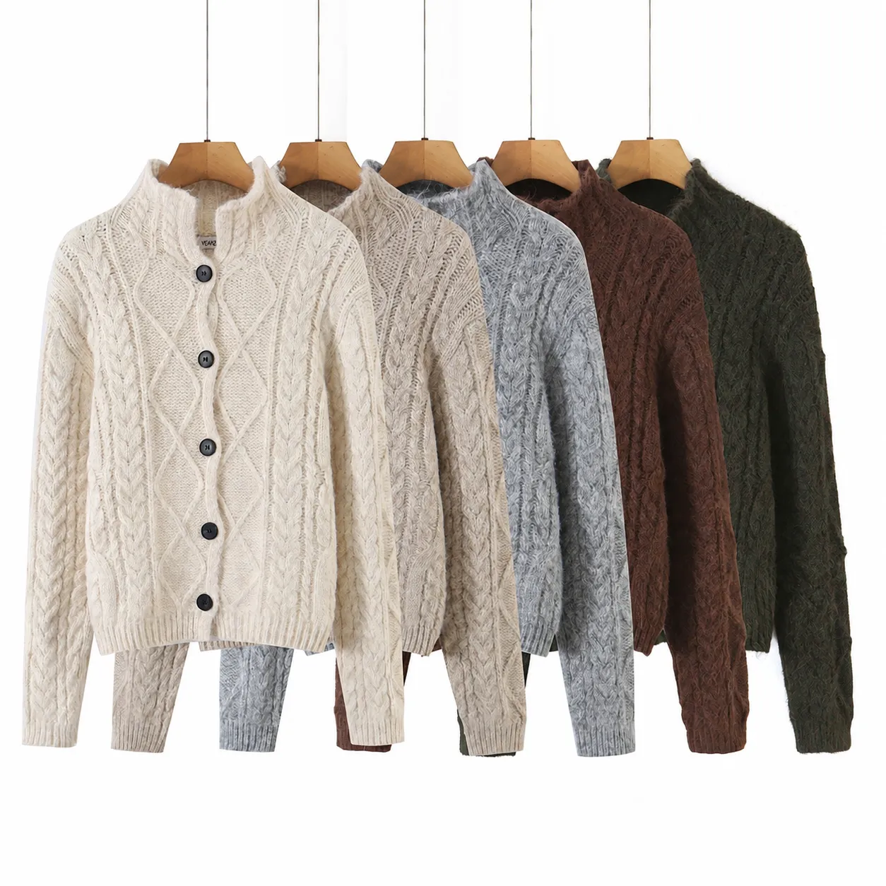 Dames Casual Revers Kabeltricot Cardigan Trui Jas Effen Kleur Enkelrijig Lange Mouw Top
