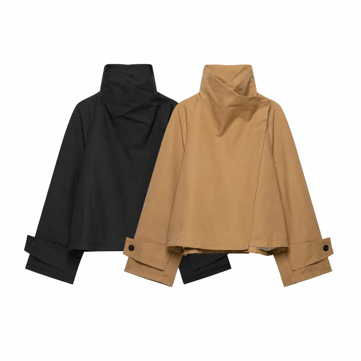 Damen Casual Stehkragen Kurzer Trenchcoat Einfarbig Locker Langer Ärmel Trendy Mode Streetwear Jacke