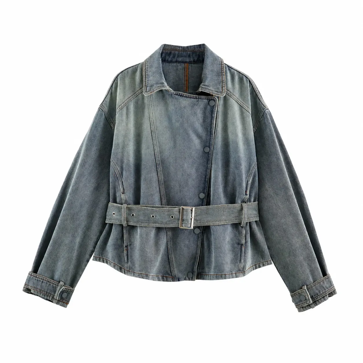 Dames Casual Denim Jas Korte Mode Revers Lange Mouw Mantel Met Riem Enkelbreasted Bovenkleding