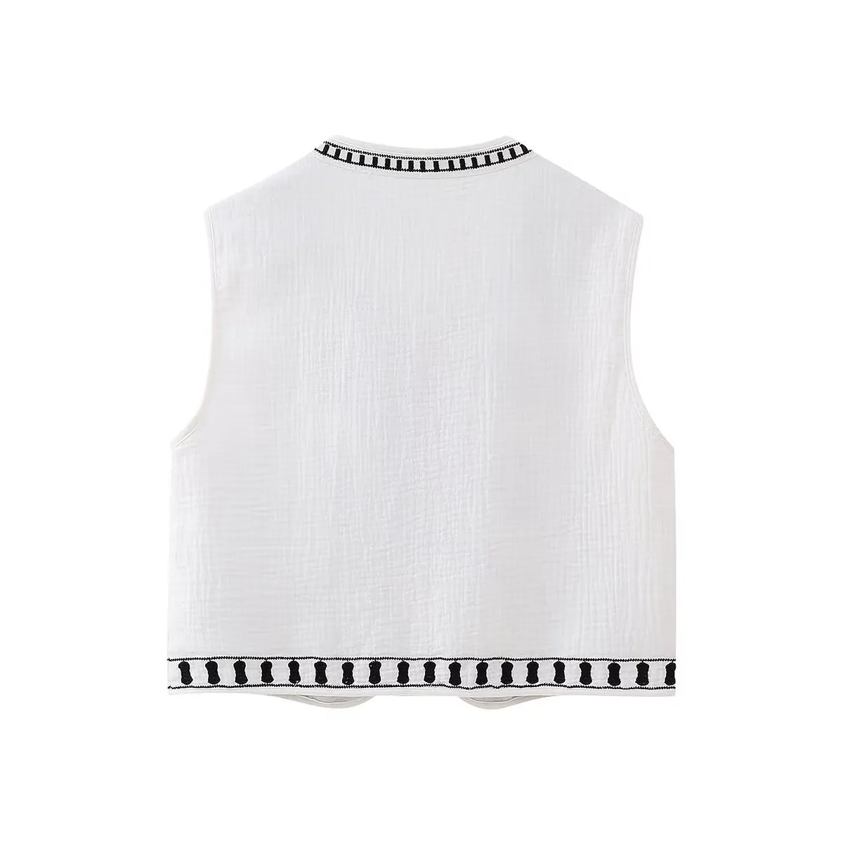 Women Fashion Embroidery Open Front Vest Casual V Neck Sleeveless Tank Top Chic Streetwear Outerwear