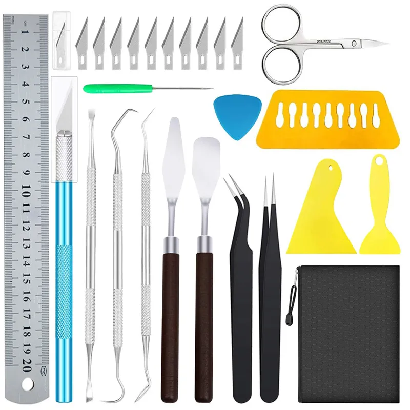 Kit Outils Échenillage Vinyle Set Sculpture Artisanat Couteau Précision Racloir Pincette Pour DIY Lettrage Art