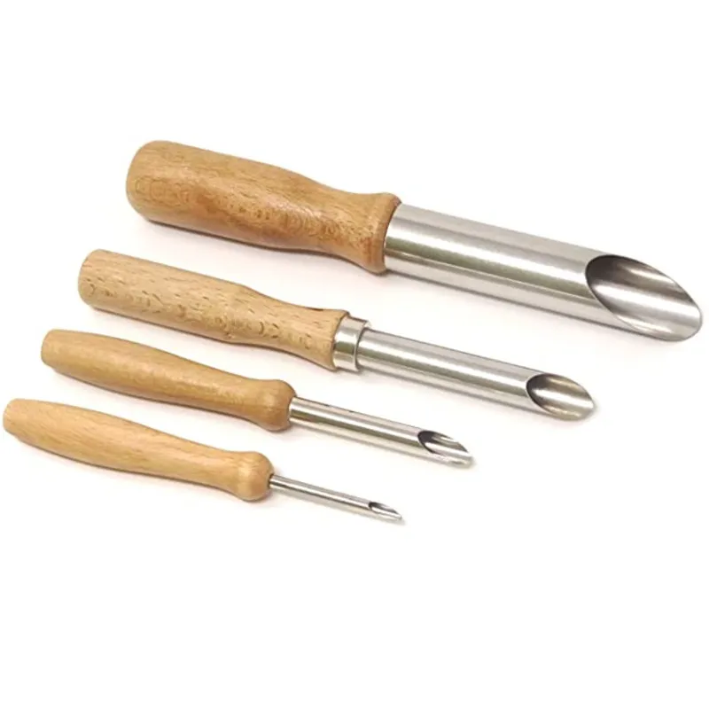 Pottery Clay Sculpting Tool Stainless Steel Round Hole Punchers with Wooden Handle for Ceramic Art Craft DIY
