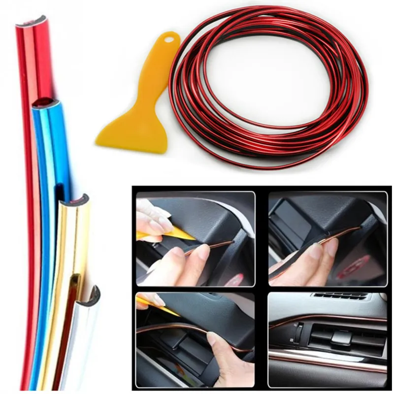 Universal Car Interior DIY Flexible Trim Line With Scraper Car Door Gap Dashboard Molding Styling
