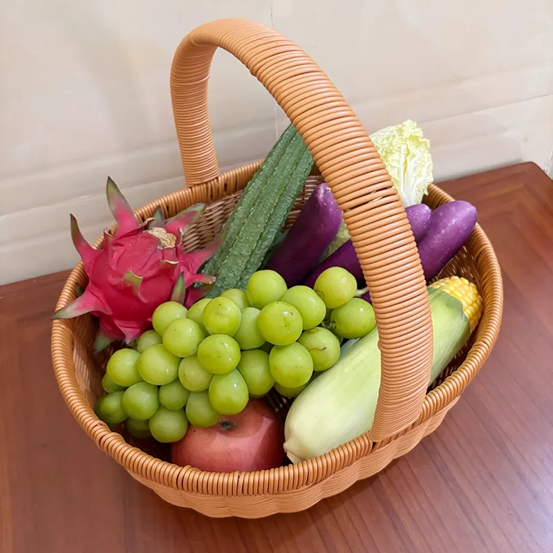 Outdoor Picnic Basket Plastic Imitation Rattan Woven Shopping Basket Household Organizer