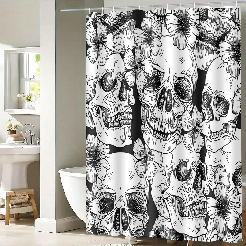 Waterproof Fabric Shower Curtain Modern Minimalist Print Bathroom Hanging Curtain With Hooks