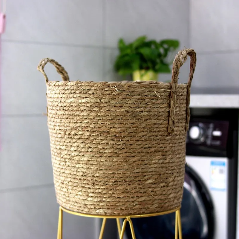 Handmade Woven Storage Basket Straw Wicker Basket Desktop Sundries Organizer Plant Pot Holder Nordic Home Decor