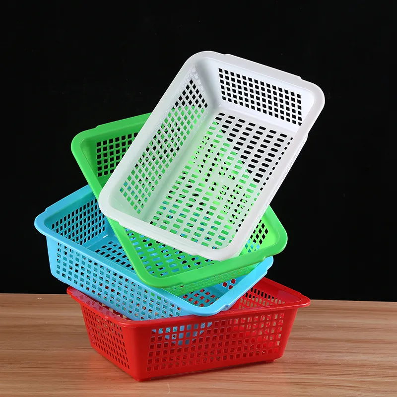 Panier de Rangement en Plastique Rectangulaire Ajouré Panier d'Égouttage Maison Cuisine Légumes Fruits Organisateur Conteneur