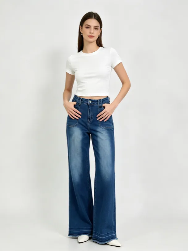 Womens High Waist Loose Straight Leg Denim Jeans Stretch Washed Casual Daily Wear Long Trousers Fashion Bottoms