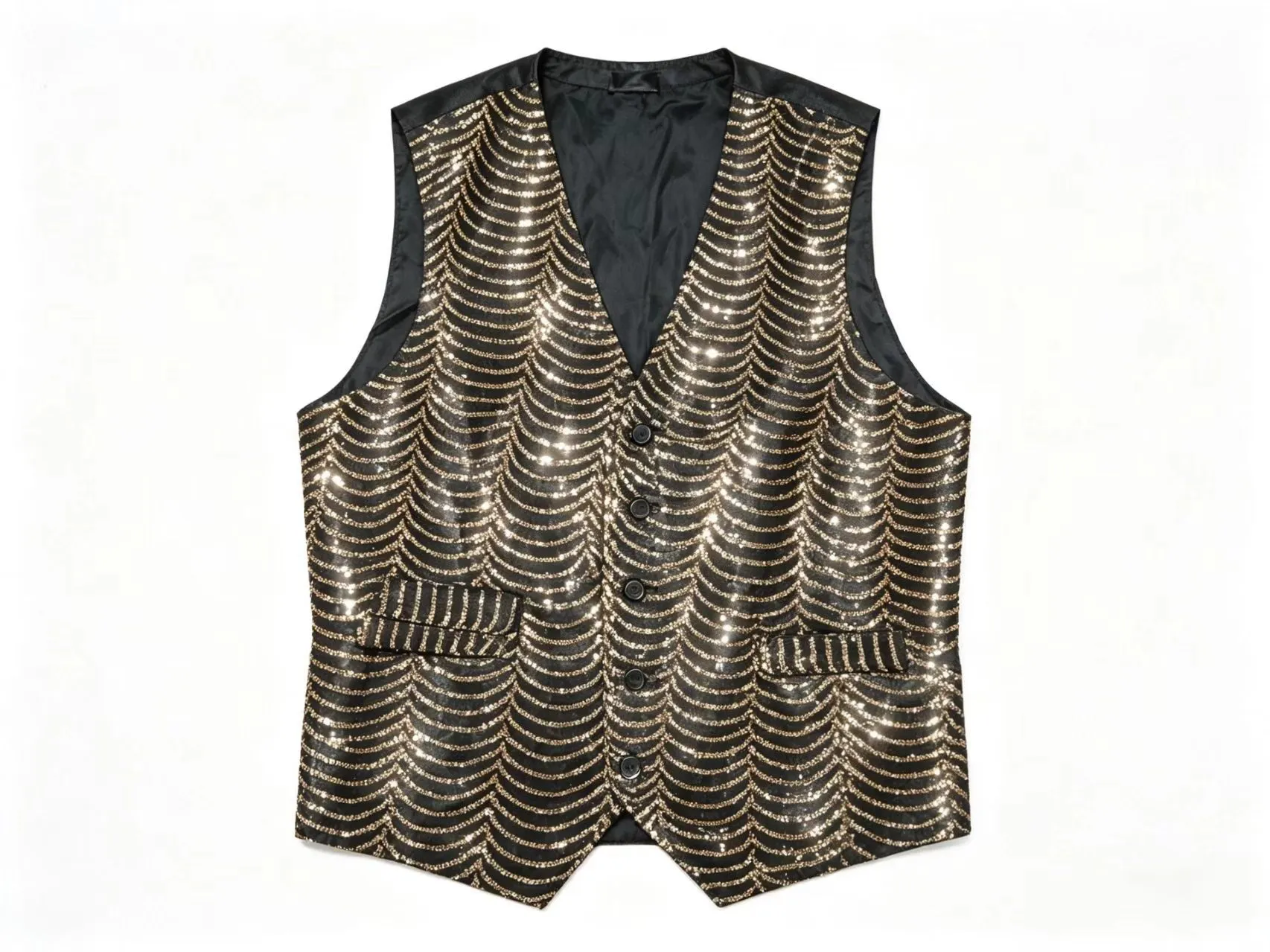 Men Sequin Vest V-Neck Single-Breasted Shiny Stage Performance Vest For Party Singer Host Wedding Outfits