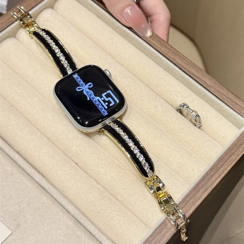 Cinturino per Orologio in Metallo Scamosciato Strass Stile Coreano Compatibile Con Smartwatch Cinturino di Lusso