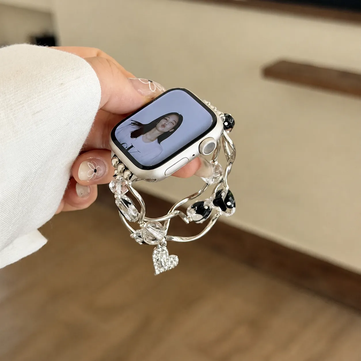 Koreaanse Stijl Stippen Kraal Hanger Horlogeband Geschikt Voor Smartwatch Band Legering Strass Horloge Accessoires