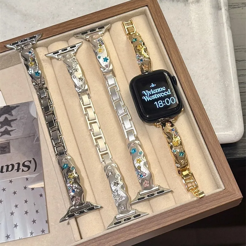 Rhinestone Stern Metall Smart Watch Armband Für Apple Watch Huawei Xiaomi Uhrenarmband Luxus Mode Ersatz Uhren Zubehör